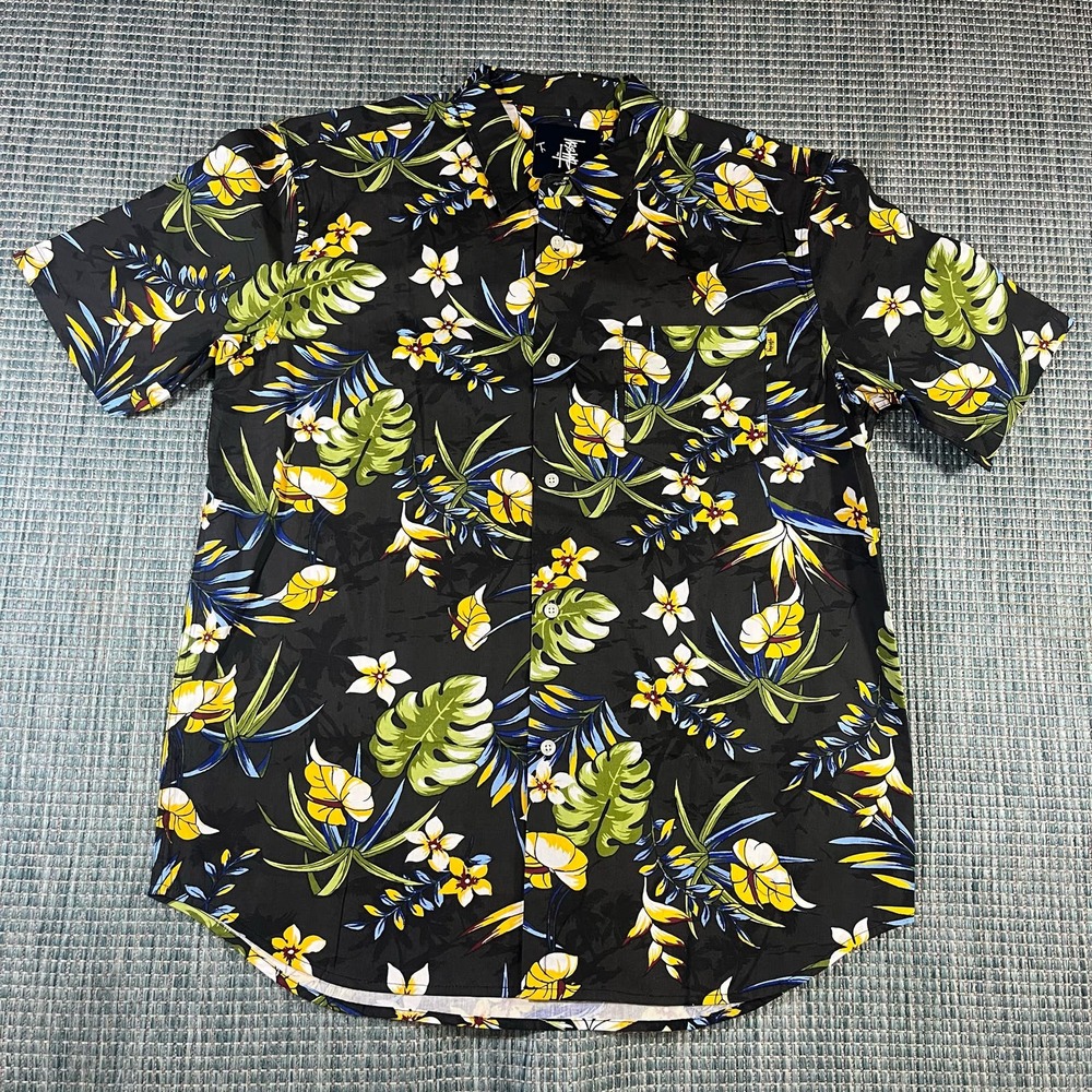Stussy Hawaiian Shirt Mens Large Button Down Short‎ Sleeve Floral Flowers